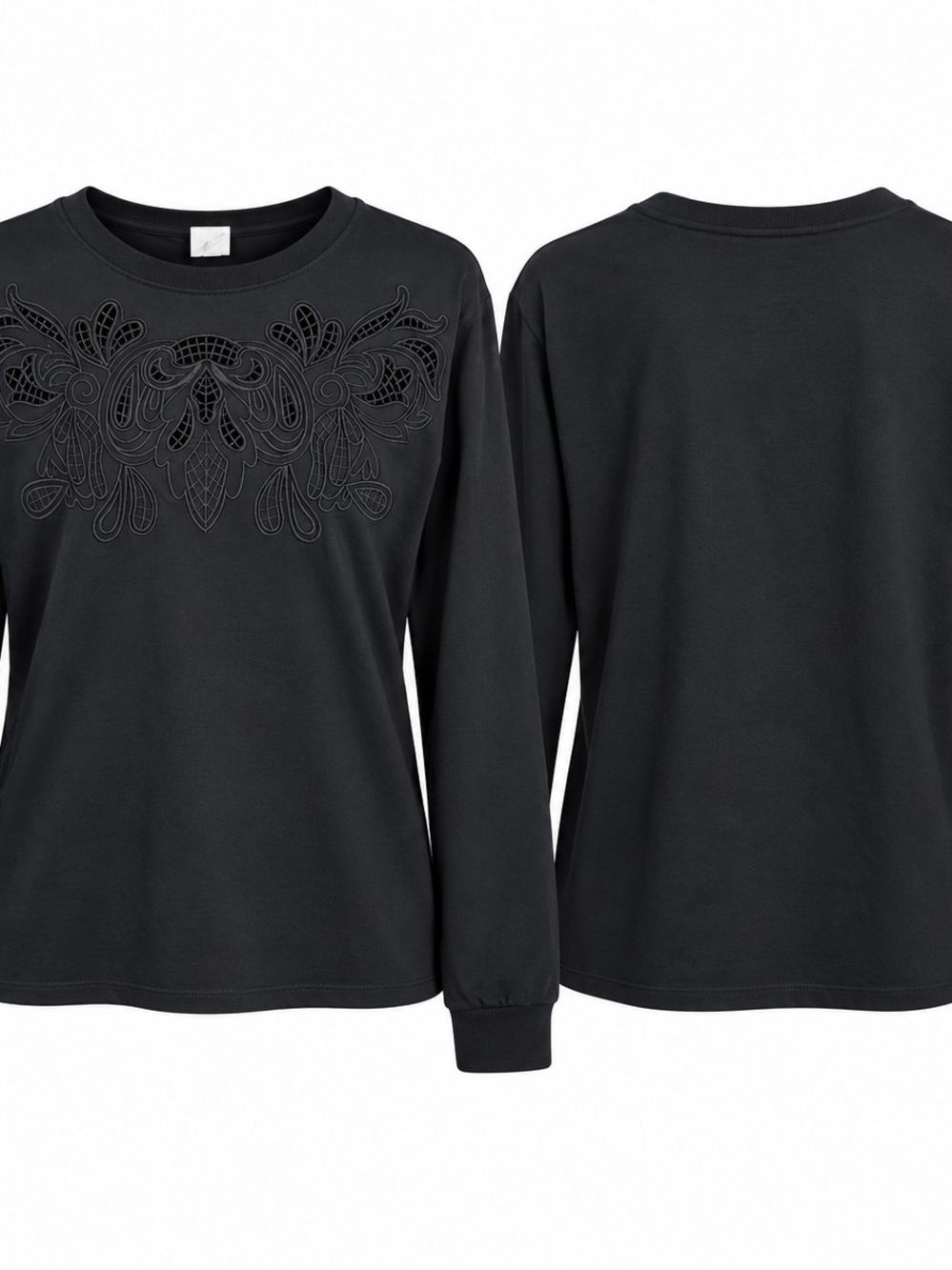 A New Day Size L Black Embroidered Long Sleeve Top Dark Romantic Minimalist Casu